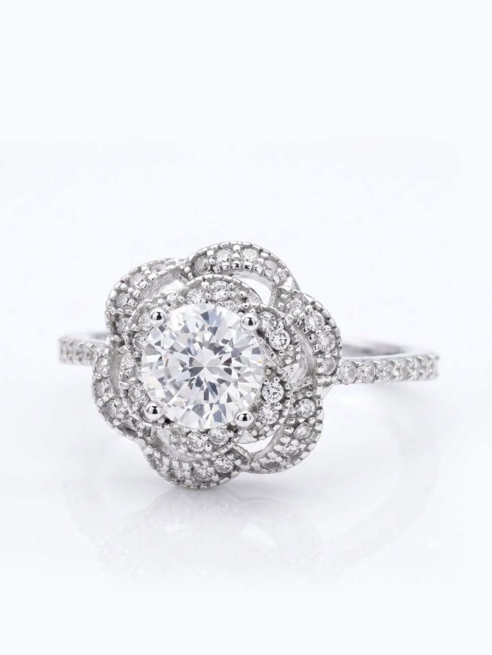 Vintage Style Flower Ring - 925 Sterling Silver